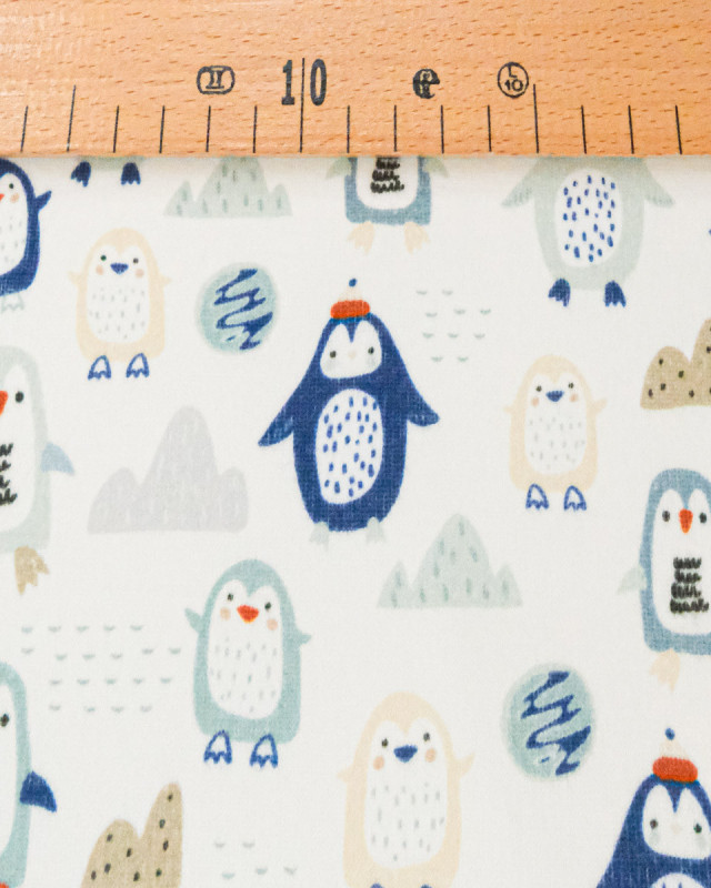 Tissu Sweat Imprimé Pingouins Envers Doudou - Mercerine