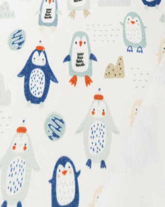 Tissu Sweat Imprimé Pingouins Envers Doudou - Mercerine