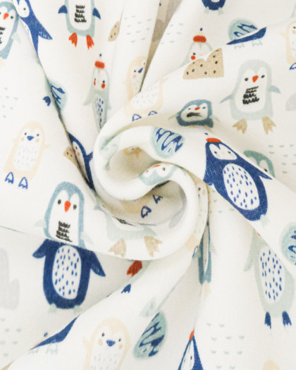 Tissu Sweat Imprimé Pingouins Envers Doudou - Mercerine