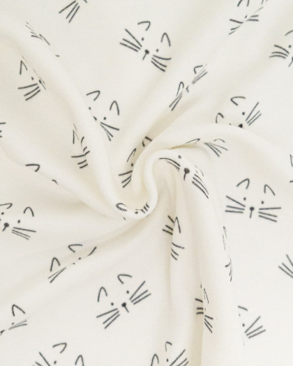 Tissu Sweat Imprimé Chats Minimalistes Envers Doudou - Mercerine