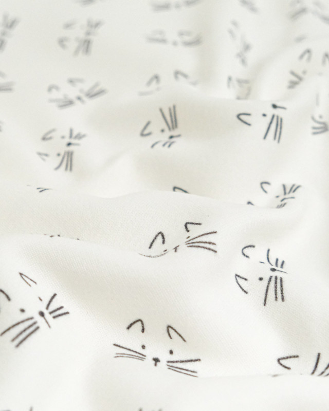 Tissu Sweat Imprimé Chats Minimalistes Envers Doudou - Mercerine