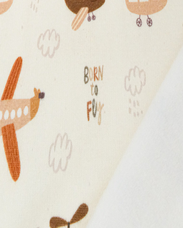 Tissu Sweat Imprimé Born To Fly Envers Doudou - Mercerine