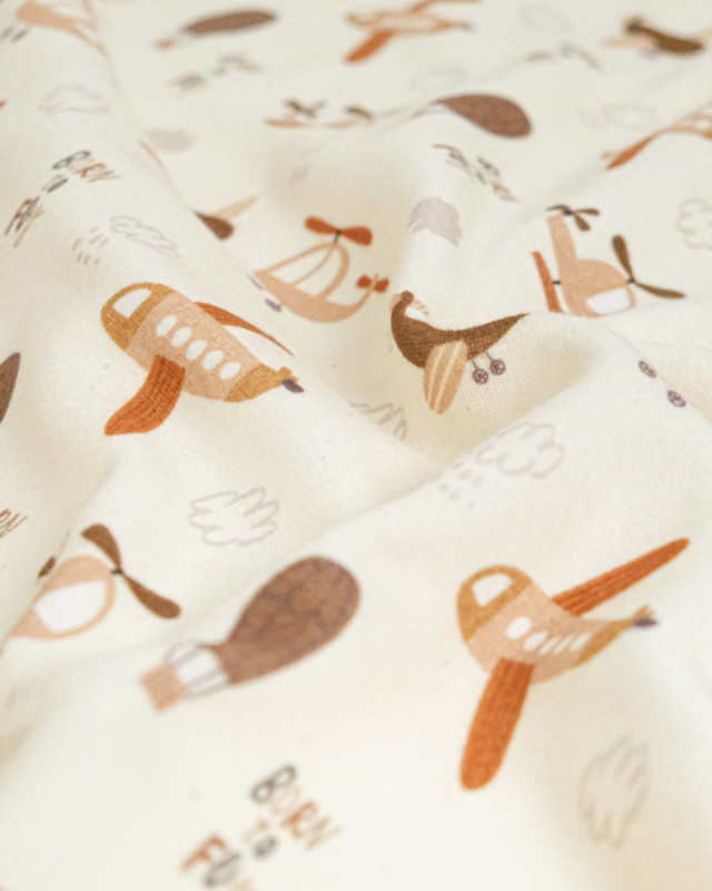 Tissu Sweat Imprimé Born To Fly Envers Doudou - Mercerine