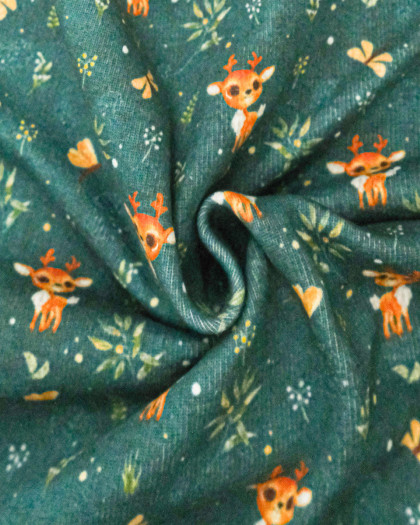 Tissu Sweat Imprimé Faon Envers Doudou - Mercerine