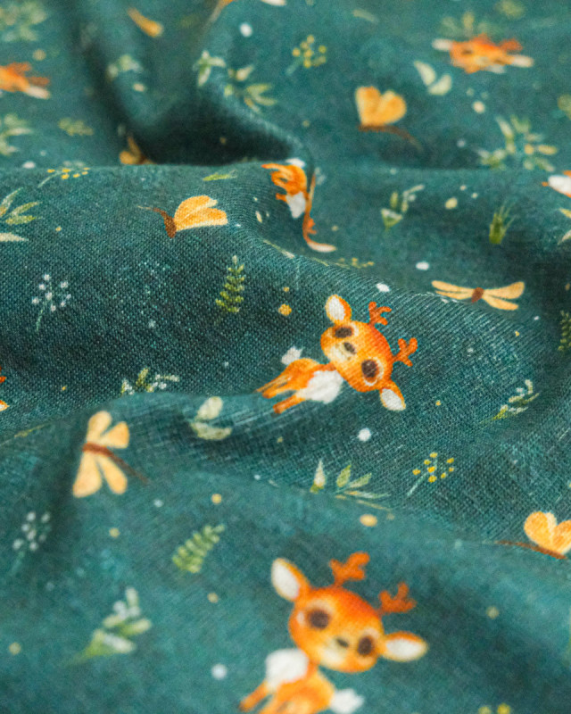 Tissu Sweat Imprimé Faon Envers Doudou - Mercerine