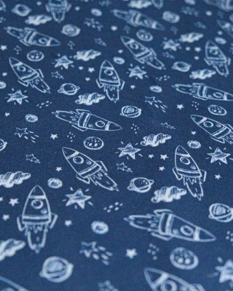 Jersey de Coton Imprimé Spatial Fond Bleu - Mercerine