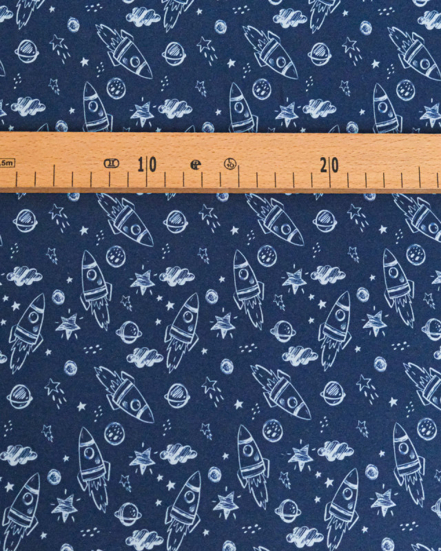 Jersey de Coton Imprimé Spatial Fond Bleu - Mercerine
