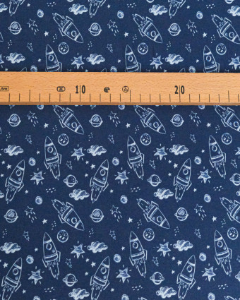 Jersey de Coton Imprimé Spatial Fond Bleu - Mercerine