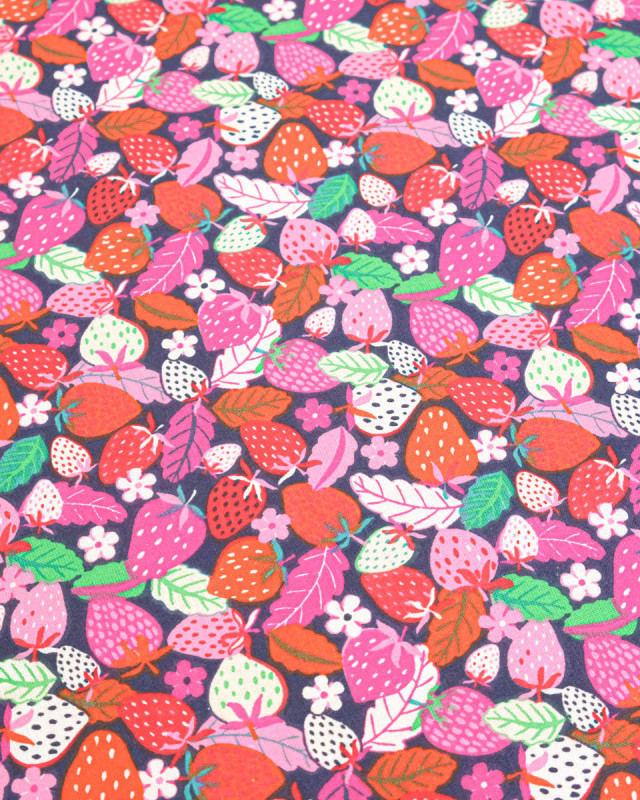Cretonne de Coton Fraisiers Rouge - Mercerine
