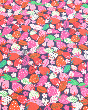 Cretonne de Coton Fraisiers Rouge - Mercerine