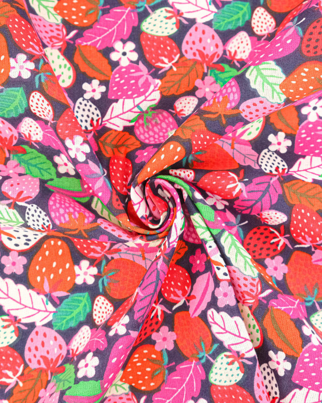 Cretonne de Coton Fraisiers Rouge - Mercerine