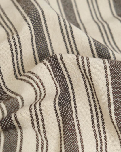 Tissu Coton Epais Tissé à Rayures Coffee - Mercerine