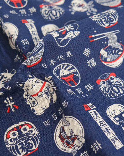 Tissu Effet Lin Maneki Encre Bleu - Mercerine