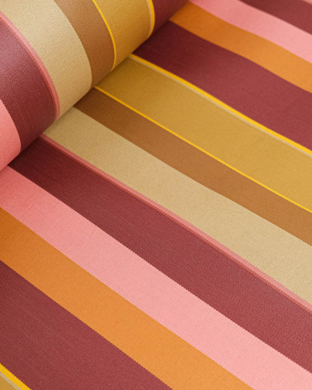 Tissu Enduit à Rayures Bordeaux Ocre - Mercerine
