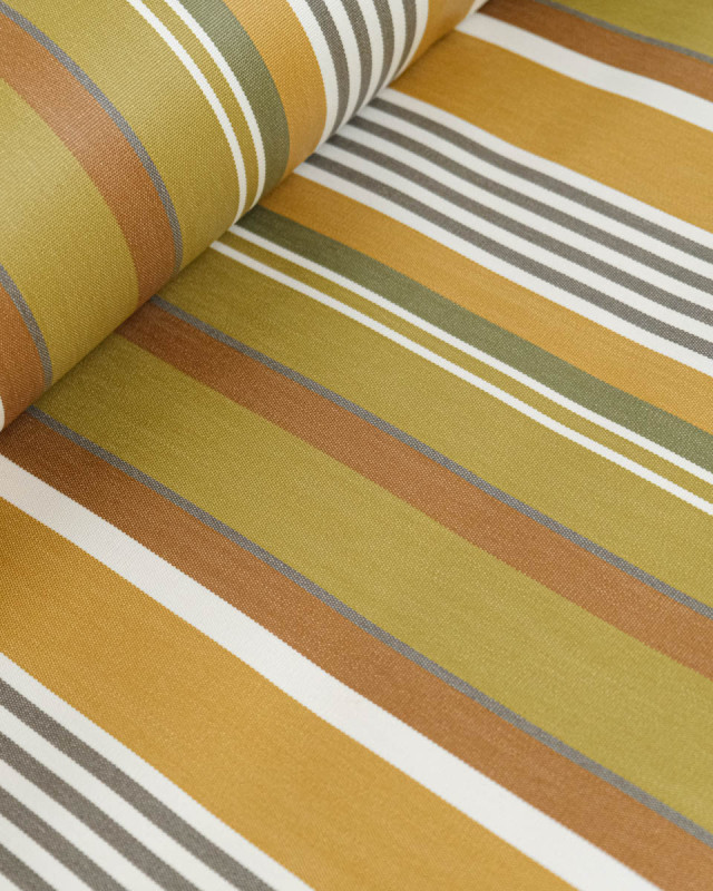 Tissu Enduit à Rayures Vert Ocre - Mercerine