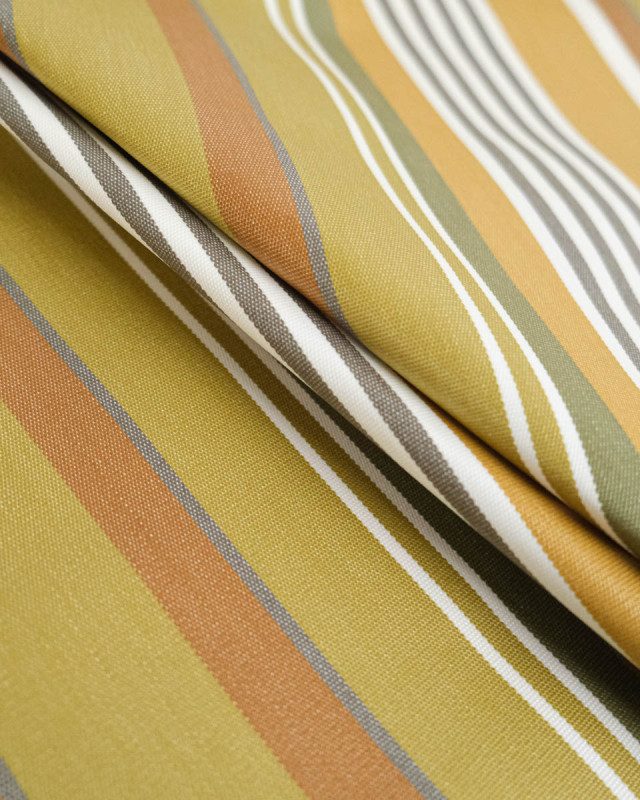Tissu Enduit à Rayures Vert Ocre - Mercerine