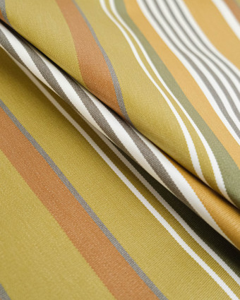 Tissu Enduit à Rayures Vert Ocre - Mercerine