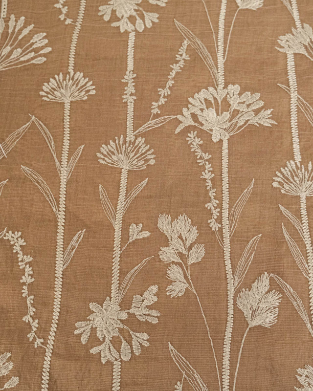 Voile de Lyocell Mélangé Motif Floral Bordé Taupe - Mercerine