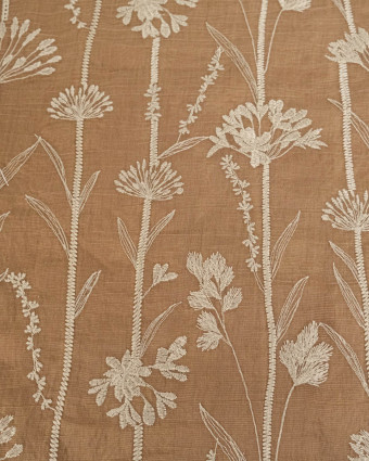 Voile de Lyocell Mélangé Motif Floral Bordé Taupe - Mercerine