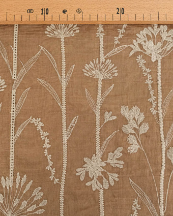 Voile de Lyocell Mélangé Motif Floral Bordé Taupe - Mercerine