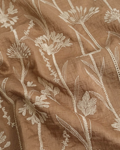 Voile de Lyocell Mélangé Motif Floral Bordé Taupe - Mercerine