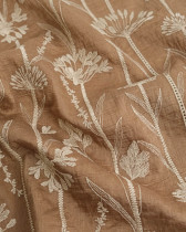 Voile de Lyocell Mélangé Motif Floral Bordé Taupe