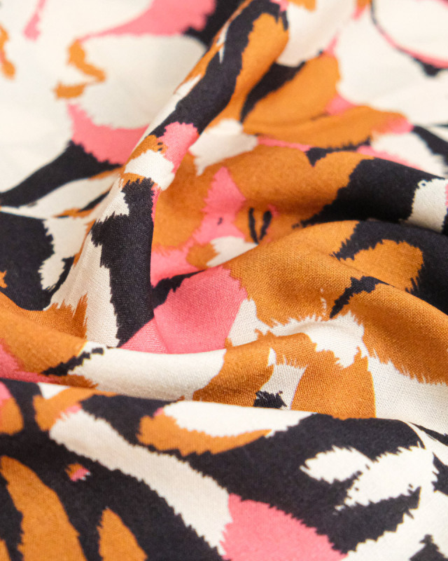 Popeline de Viscose Imprimée Alessia Rose Camel - Maison Klem