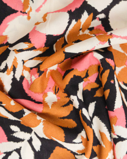 Popeline de Viscose Imprimée Alessia Rose Camel - Maison Klem