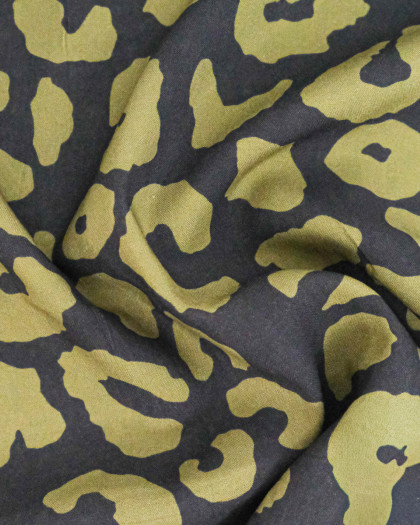 Popeline de Viscose Imprimée Savane Noir Kaki - Mercerine