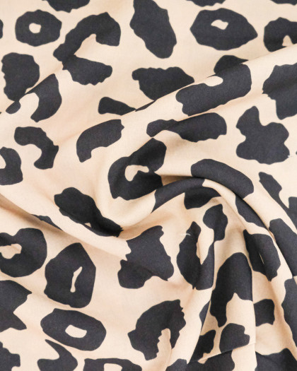 Popeline de Viscose Imprimée Savane Fond Camel - Mercerine