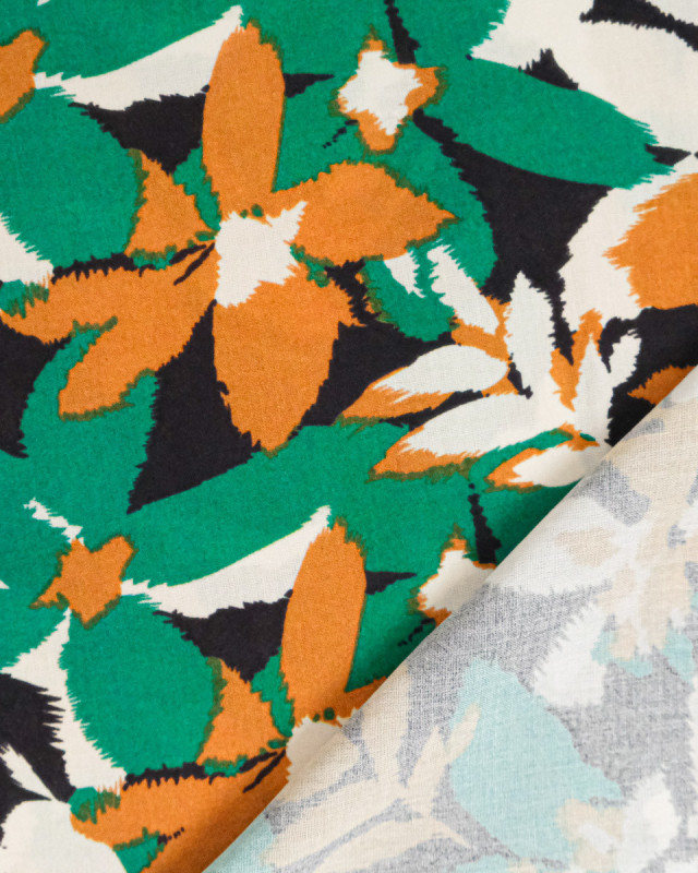 Popeline de Viscose Imprimée Alessia Vert Camel - Mercerine