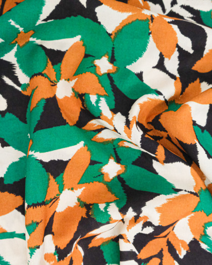 Popeline de Viscose Imprimée Alessia Vert Camel - Mercerine