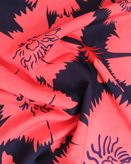 Popeline de Viscose Imprimée Dana Rouge Marine - Mercerine