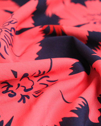 Popeline de Viscose Imprimée Dana Rouge Marine - Mercerine