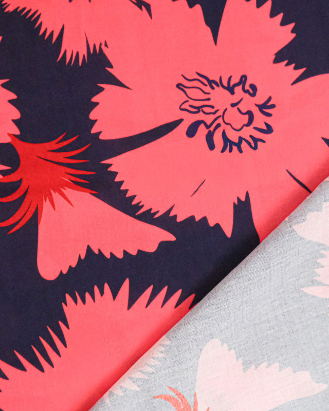 Popeline de Viscose Imprimée Dana Rouge Marine - Mercerine