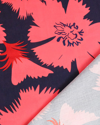 Popeline de Viscose Imprimée Dana Rouge Marine - Mercerine