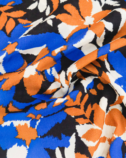 Popeline de Viscose Imprimée Alessia Bleu Camel - Maison Klem