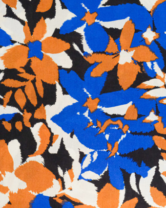 Popeline de Viscose Imprimée Alessia Bleu Camel - Mercerine