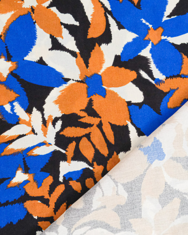 Popeline de Viscose Imprimée Alessia Bleu Camel - Mercerine