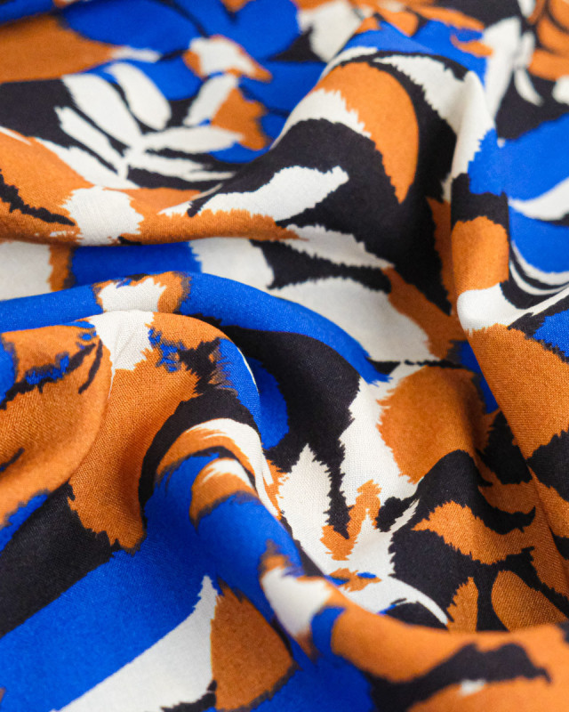 Popeline de Viscose Imprimée Alessia Bleu Camel - Mercerine