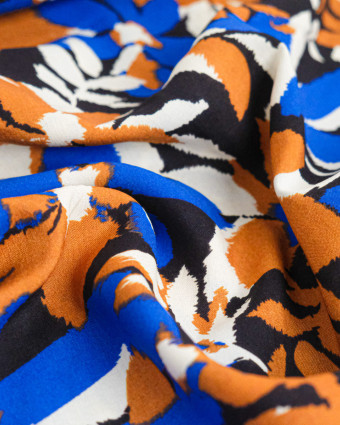 Popeline de Viscose Imprimée Alessia Bleu Camel - Mercerine