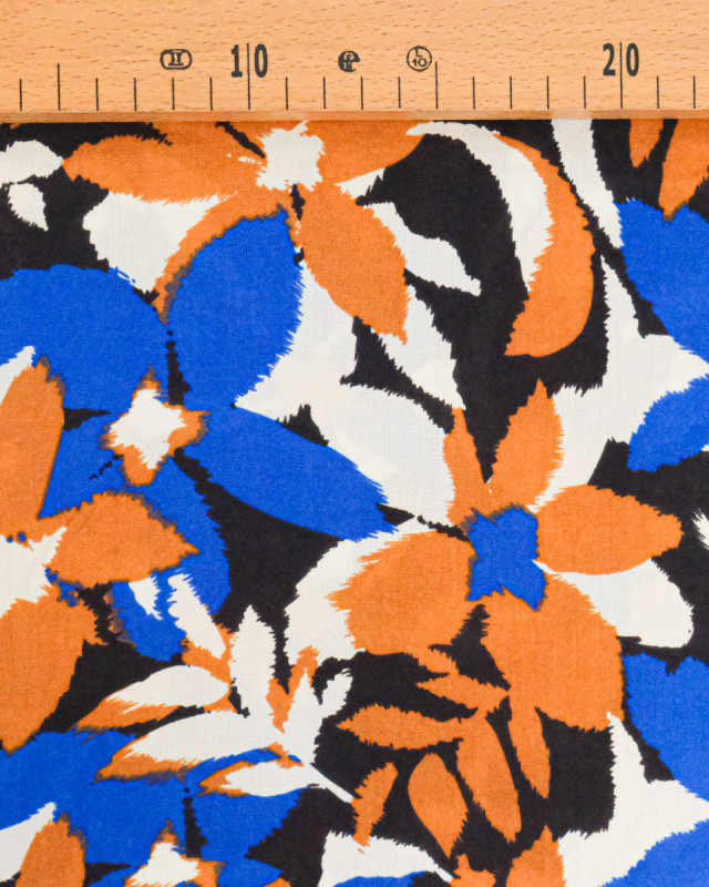 Popeline de Viscose Imprimée Alessia Bleu Camel - Mercerine