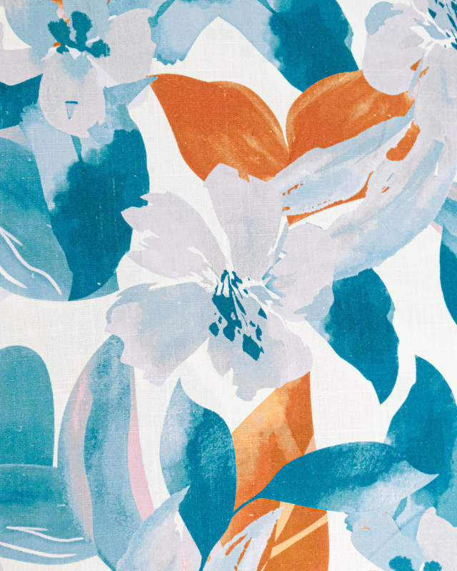 Viscose Lin Imprimé Bouquet Bleu Cacao - Mercerine
