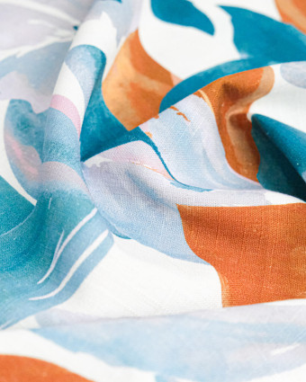 Viscose Lin Imprimé Bouquet Bleu Cacao - Mercerine