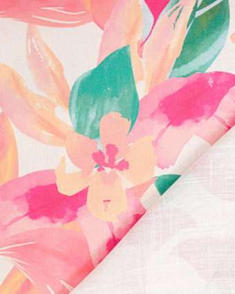 Viscose Lin Imprimé Bouquet Rose Pétale - Mercerine