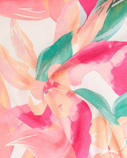 Viscose Lin Imprimé Bouquet Rose Pétale - Mercerine