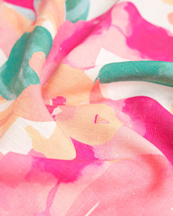 Viscose Lin Imprimé Bouquet Rose Pétale - Mercerine