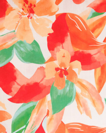 Viscose Lin Imprimé Bouquet Rouge Orange - Mercerine
