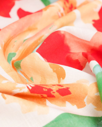 Viscose Lin Imprimé Bouquet Rouge Orange - Mercerine