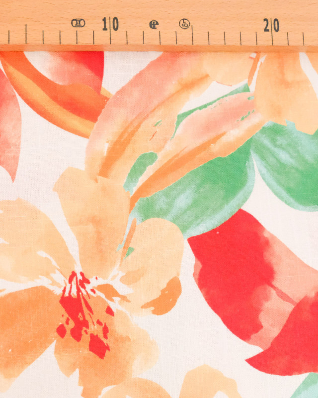Viscose Lin Imprimé Bouquet Rouge Orange - Mercerine